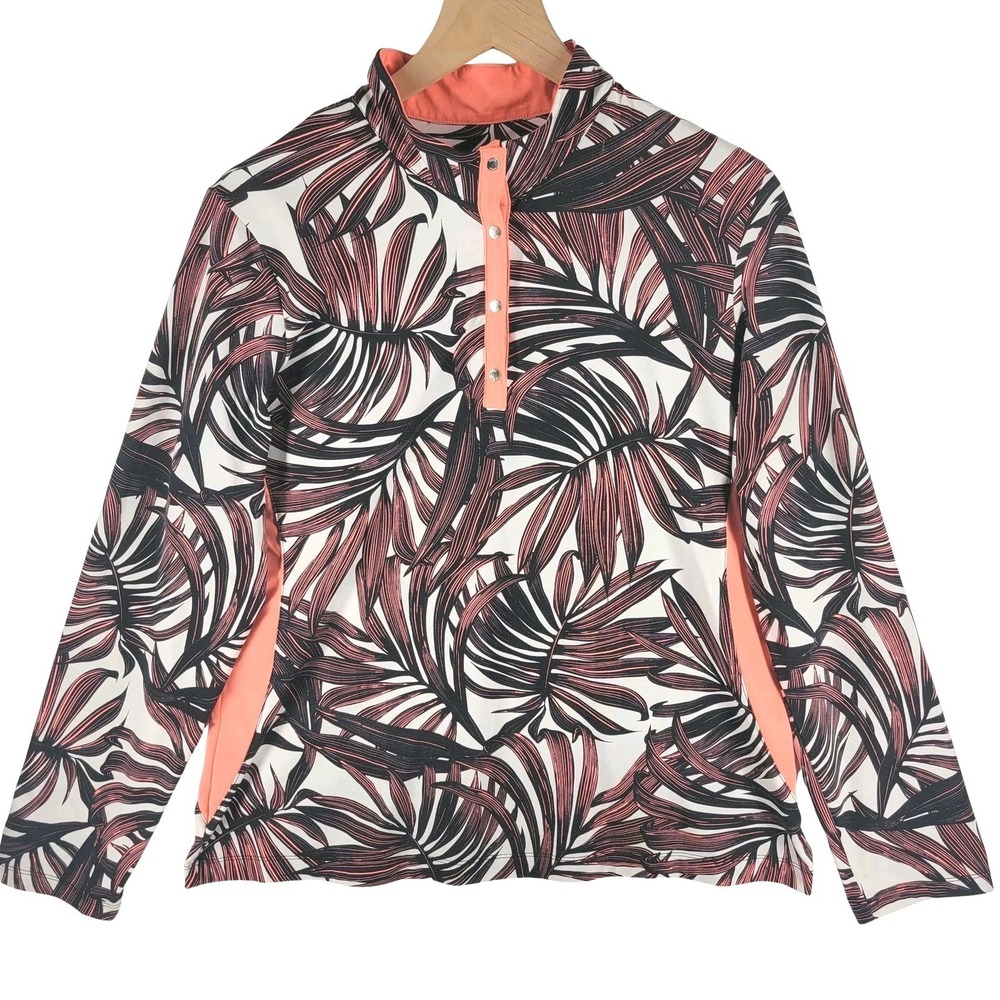 Tail White Label women's long sleeve polo shirt XL 1/4 snap palm leaf Activewear